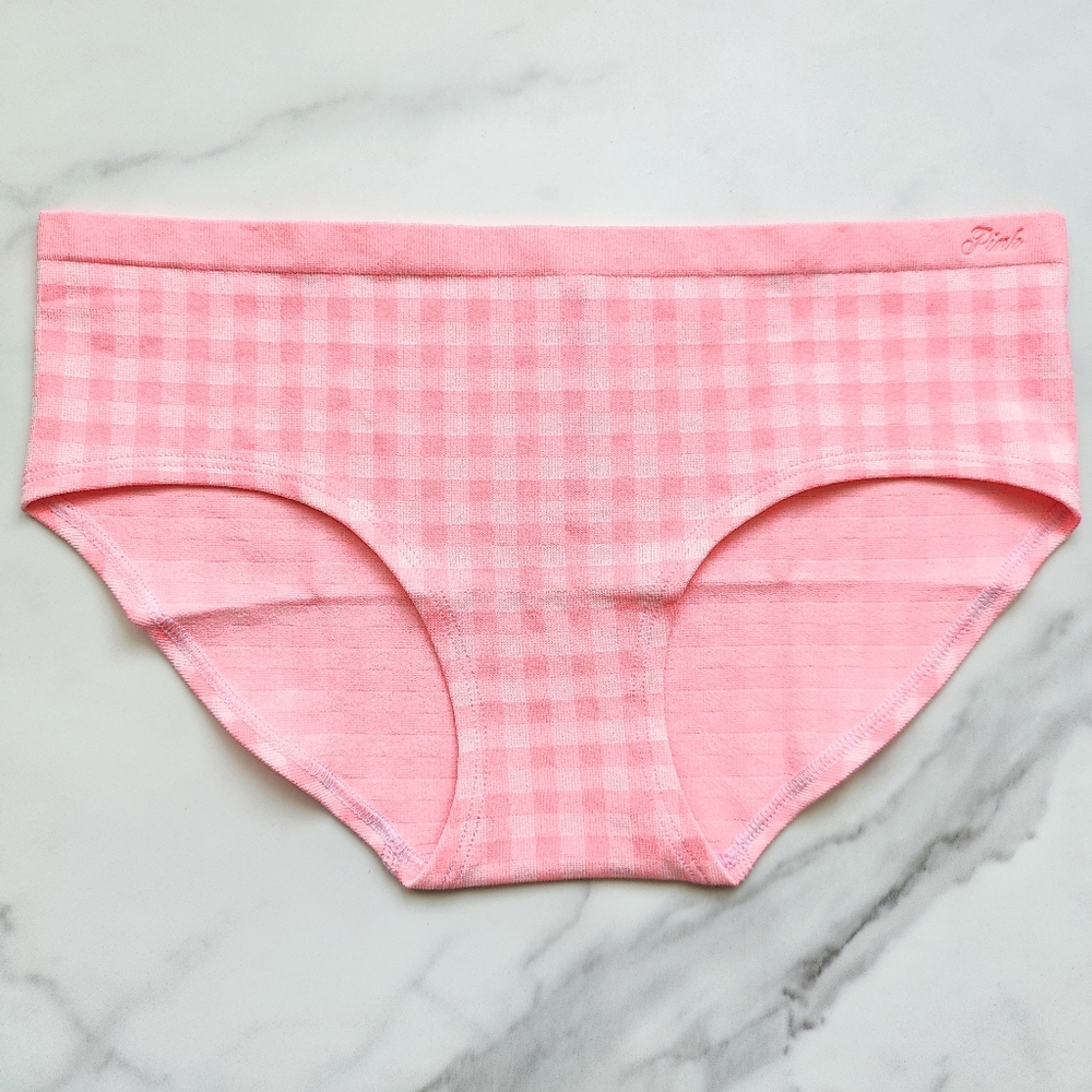 NWT PINK VICTORIA'S SECRET SEAMLESS GINGHAM HIPHUGGER PANTY IN PINK GINGHAM JACQ